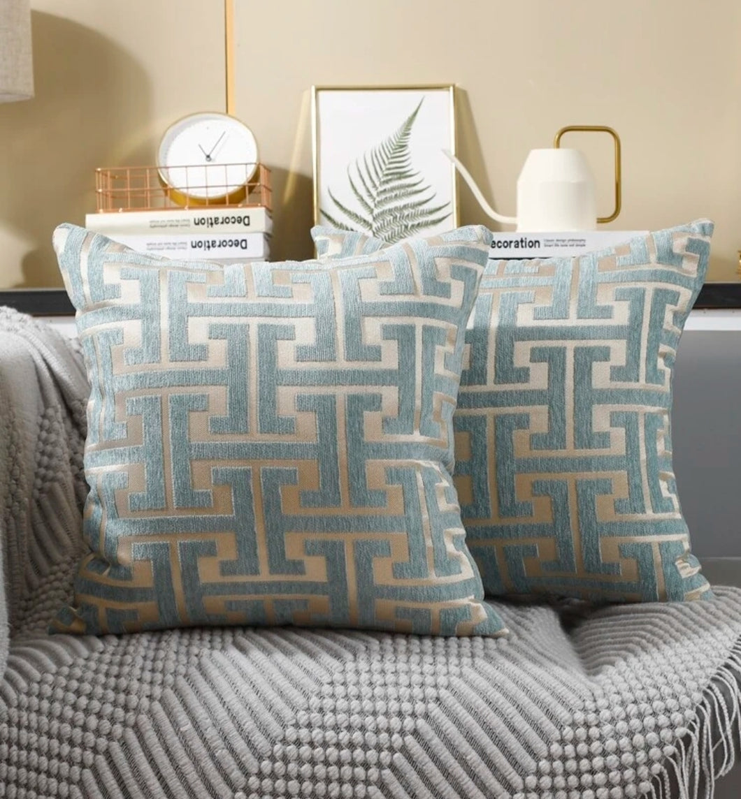 Teal Velvet Geometric Textured Classic Decorative Accent Pillow 18x18