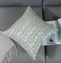 Load image into Gallery viewer, Teal Velvet Geometric Textured Classic Decorative Accent Pillow 18x18