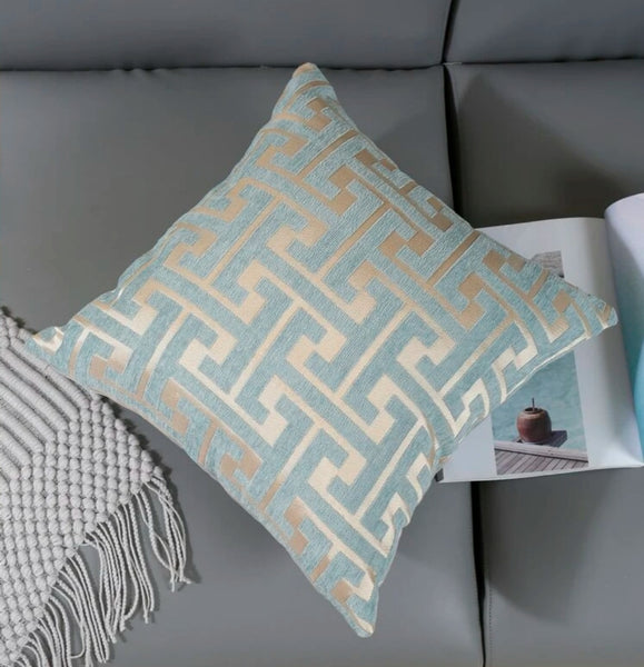 Teal Velvet Geometric Textured Classic Decorative Accent Pillow 18x18