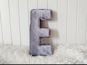 Gray Velvet Letter Wall Decor, Alphabet Letter Decor, Nursery Monogram, Letter Cushion, Letter Shaped Throw Pillow