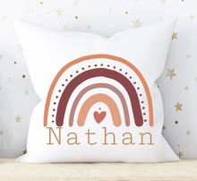 Load image into Gallery viewer, Personalized Boho Rainbow Pillow, Gender Neutral Nursery Decor, Includes Pillow Cover and Insert 16x16 Your Child&#39;s Name Cushion