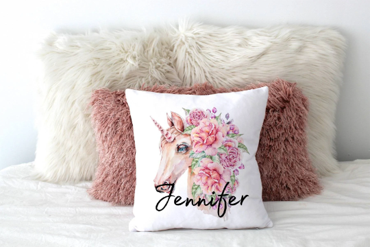 Personalized Unicorn Throw Pillow Floral Unicorn Cushion Unicorn Dec RB Co. Pillows