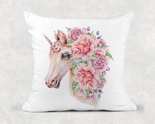 Load image into Gallery viewer, Personalized Unicorn Throw Pillow, Floral Unicorn Cushion, Unicorn Decor,