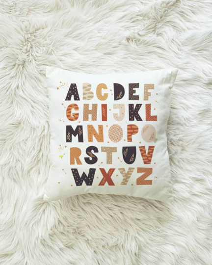 Kids Gender Neutral Alphabet Pillow | Cushion Learning Throw Cushion 16x16 | Nursery Baby Shower Gift |Cover + Insert