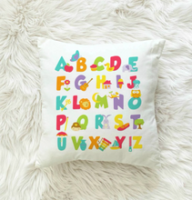 Load image into Gallery viewer, Kids Alphabet Animal Blocks Pillow | Cushion Learning Throw Cushion 16x16 | Nursery Baby Shower Gift |Cover + filling