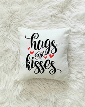 Load image into Gallery viewer, Hugs and Kisses Love Inspirational Quote Words Pillow Cushion 16x16 or 18x18 Includes Cover and Insert