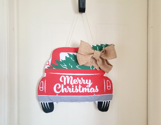 Vintage Truck Christmas Door Decor, Vintage Truck Xmas Door Sign, Holiday Door Hanging