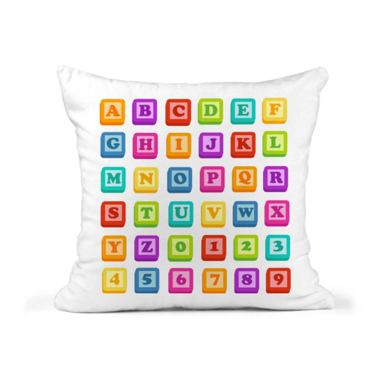 Kids Alphabet Animal Blocks Pillow | Cushion Learning Throw Cushion 16x16 | Nursery Baby Shower Gift |Cover + filling