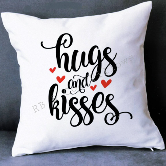 Hugs and Kisses Love Inspirational Quote Words Pillow Cushion 16x16 or 18x18 Includes Cover and Insert