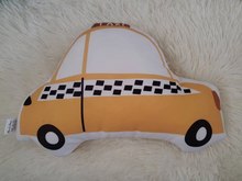 Load image into Gallery viewer, Vintage Taxi Cab Car Throw Pillow, Taxi Car Nursery Decor, Kids Car Plush Toy, Yellow Car Room Decor