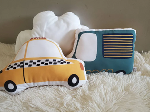 Vintage Taxi Cab Car Throw Pillow, Taxi Car Nursery Decor, Kids Car Plush Toy, Yellow Car Room Decor