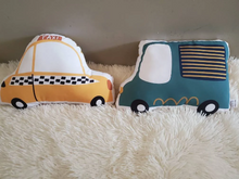 Load image into Gallery viewer, Vintage Bus Van Throw Pillow, Van Bus Nursery Decor, Kids Car Plush Toy, Green Car Room Decor