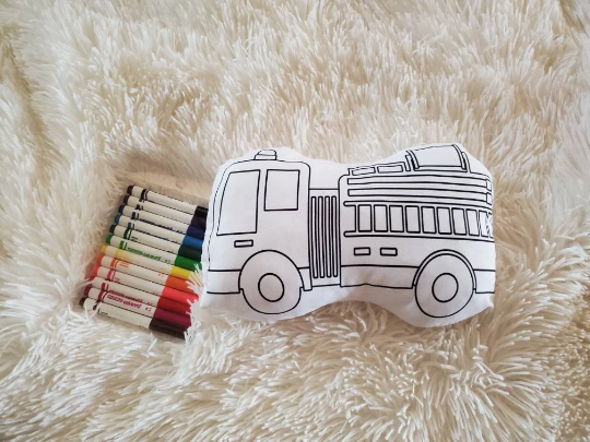 Firetruck Plush Toy Coloring Set, Color Your Own Fire Engine Toy, Coloring Toy Set, Kids Activity, Party Activity, Kids Party Favor