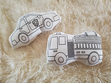 Load image into Gallery viewer, Firetruck Plush Toy Coloring Set, Color Your Own Fire Engine Toy, Coloring Toy Set, Kids Activity, Party Activity, Kids Party Favor