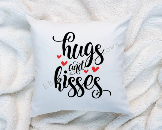 Hugs and Kisses Love Inspirational Quote Words Pillow Cushion 16x16 or 18x18 Includes Cover and Insert