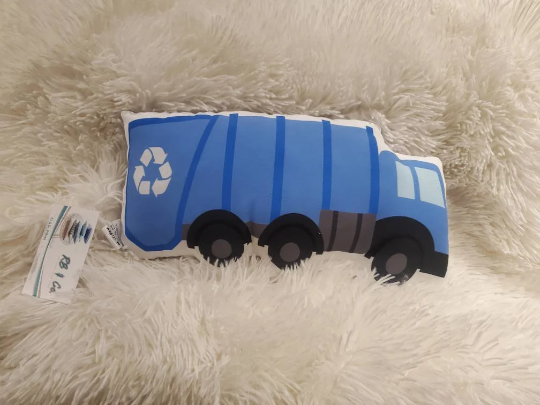 Recycling Truck Pillow, Blue Garbage Truck Pilllow, Boys Decorative Pillow, Kids Room Decor, Boys Room Decor